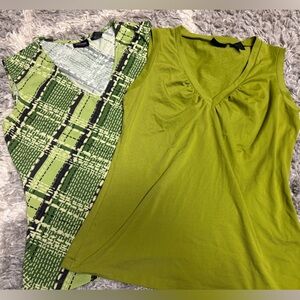 New York & Company Olive Green V-Neck Top